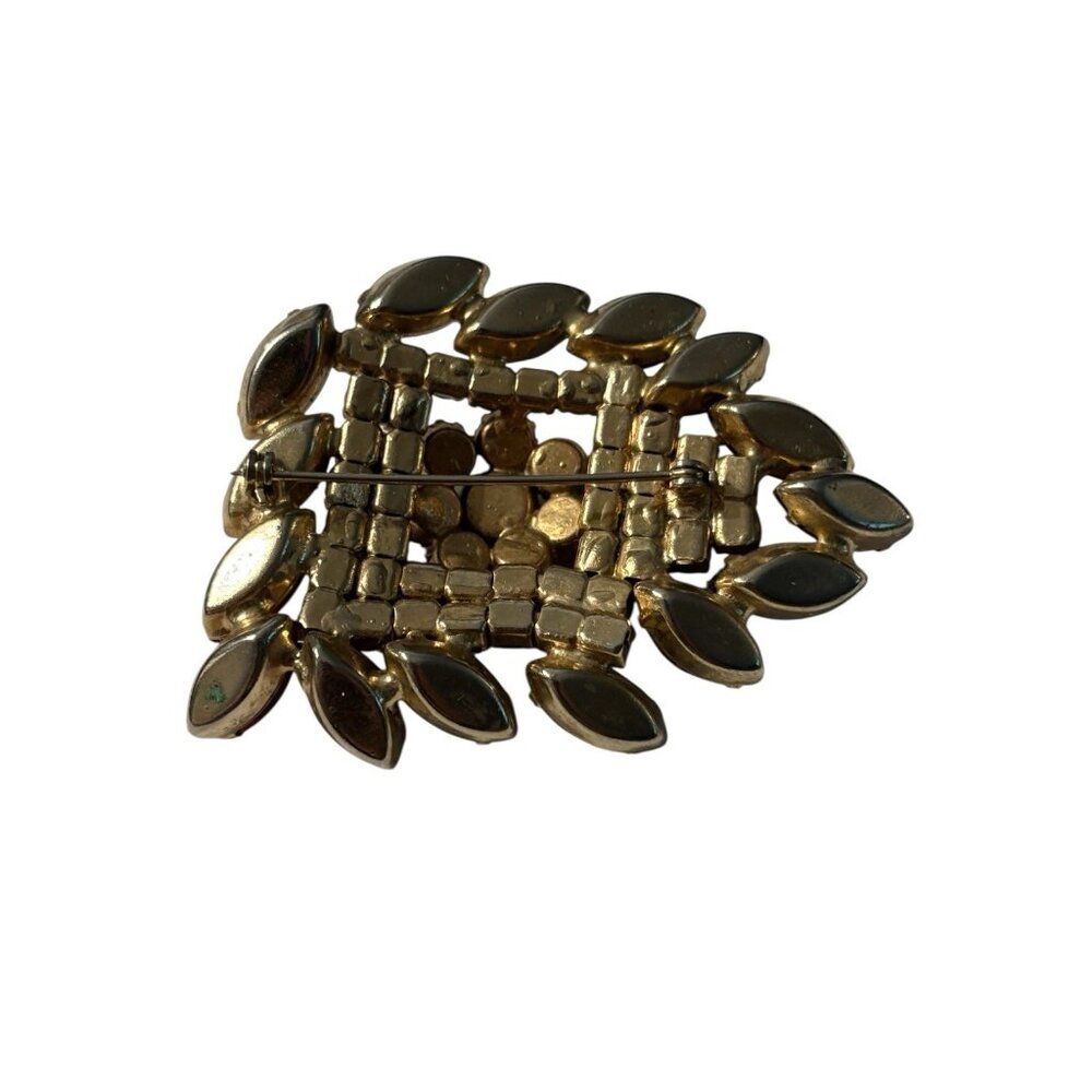 VTG Red Brooch Pin Navette and Round Rhinestone Gold Tone Large Statement Chunky - Picture 10 of 16